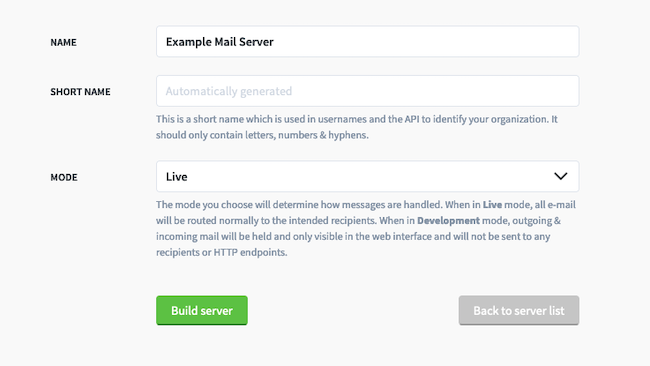 The Postal Configure Mail Server Page