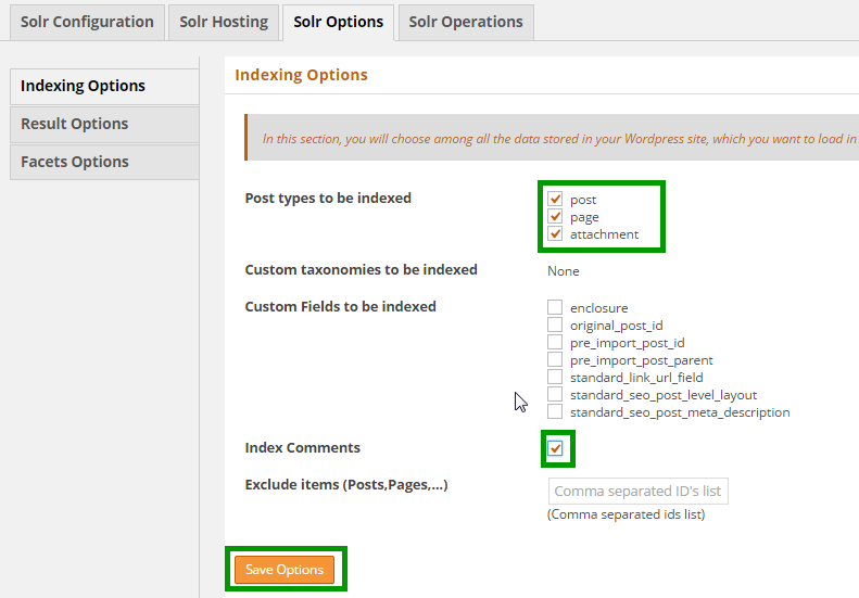 WPSolr Indexing Options