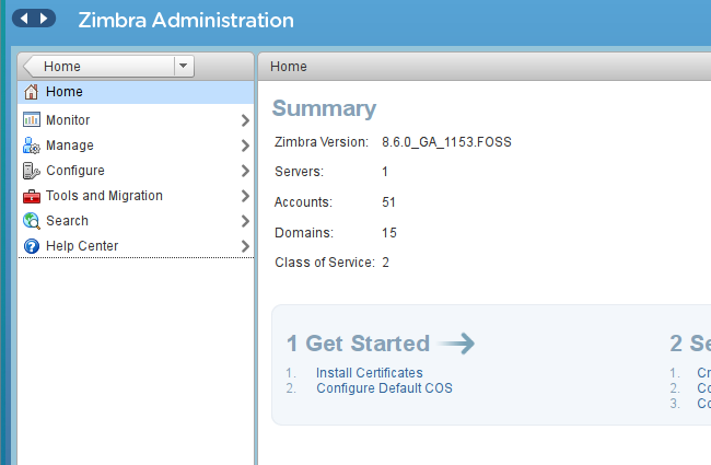 Zimbra admin console